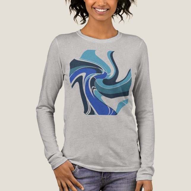 Blue Royal Aquamarin Swirling Abstrakte Blume Moti Tri-Blend Shirt (Vorderseite)