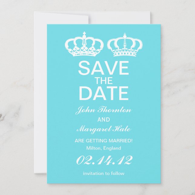 Blue Royal Couple Save the Date Einladung (Vorderseite)