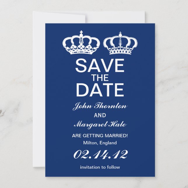 Blue Royal Couple Save the Date Einladung (Vorderseite)