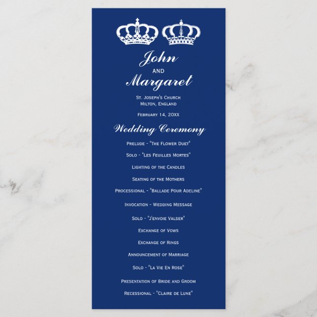 Blue Royal Couple Wedding Program Programm (Vorderseite)