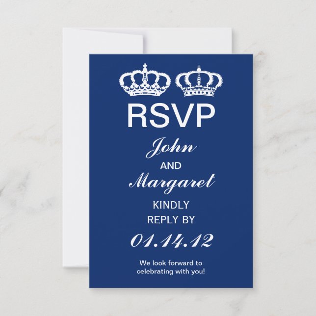Blue Royal Couple Wedding RSVP Karte (Vorderseite)