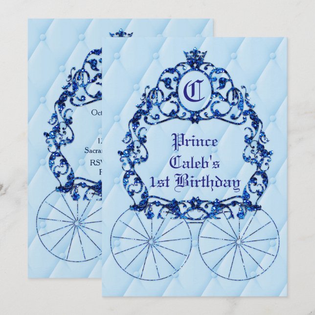 Blue Royal Crown Carriage Party Einladung (Vorne/Hinten)