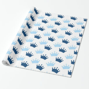 Blue Royal Crowns Fairytale Prince Storybook Party Geschenkpapier