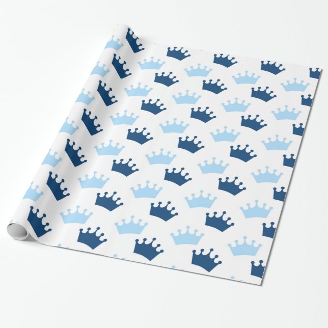 Blue Royal Crowns Fairytale Prince Storybook Party Geschenkpapier (Ungerollt)