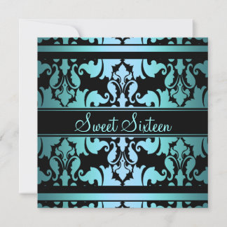 Blue Royal Damask Sweet16 Birthday Invite Einladung