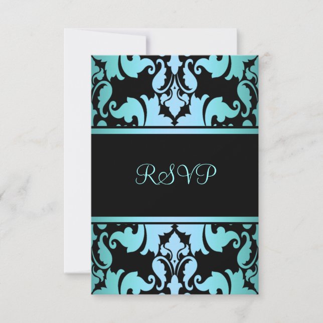 Blue Royal Damask UAWG RSVP Karte (Vorderseite)