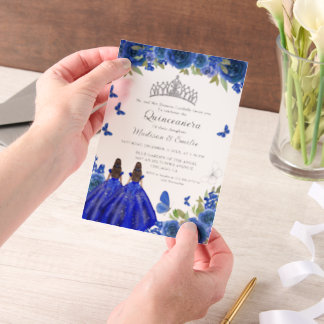 Blue Royal Floral Butterfly Twin Quinceanera