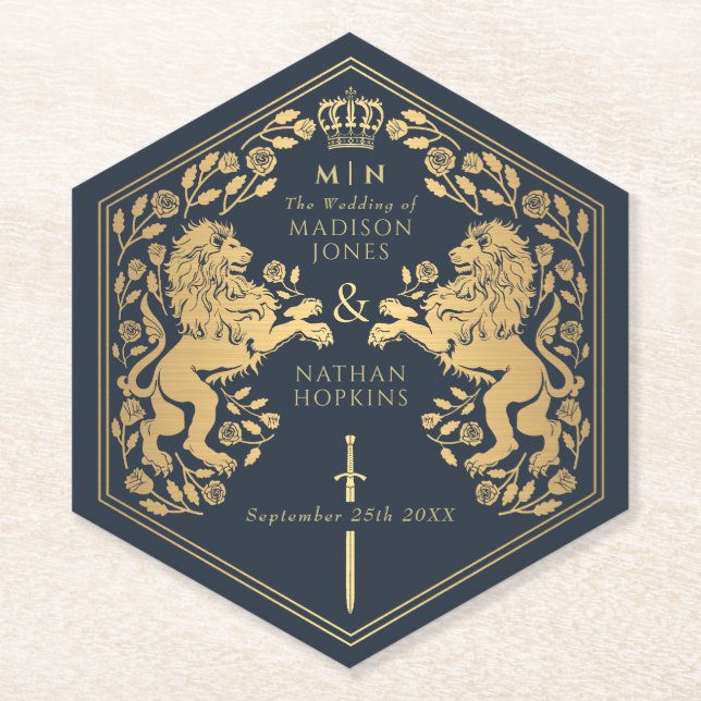 Blue Royal Lion Mittelalterliche Hochzeit Untersetzer (Vorderseite)