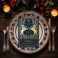 Blue Royal Medieval Lion Wedding Foil Table Card