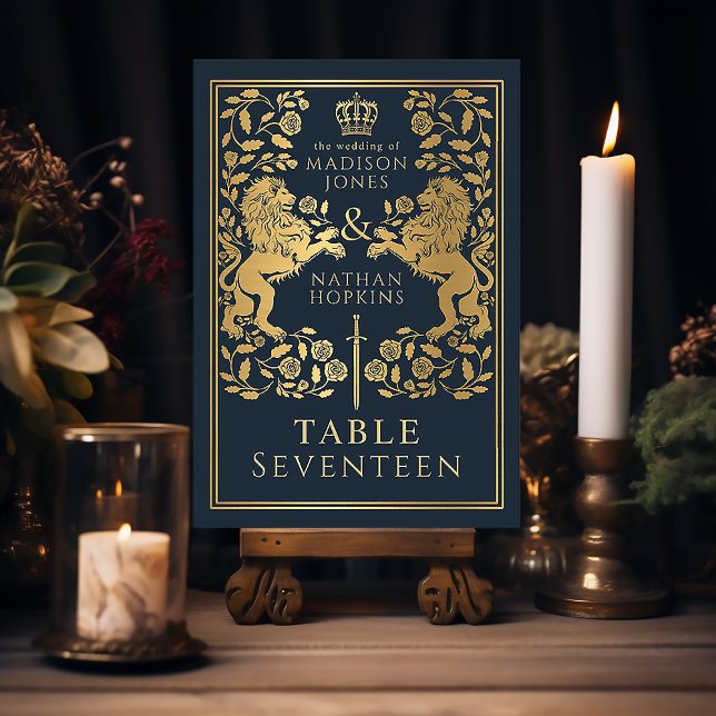 Blue Royal Medieval Lion Wedding Tischnummer (Von Creator hochgeladen)