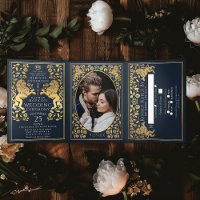 Blue Royal Medieval Lion Wedding Tri-Fold
