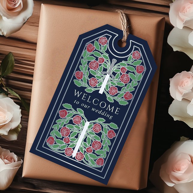 Blue Royal Medieval Silver Sword Wedding Welcome Geschenkanhänger (Von Creator hochgeladen)