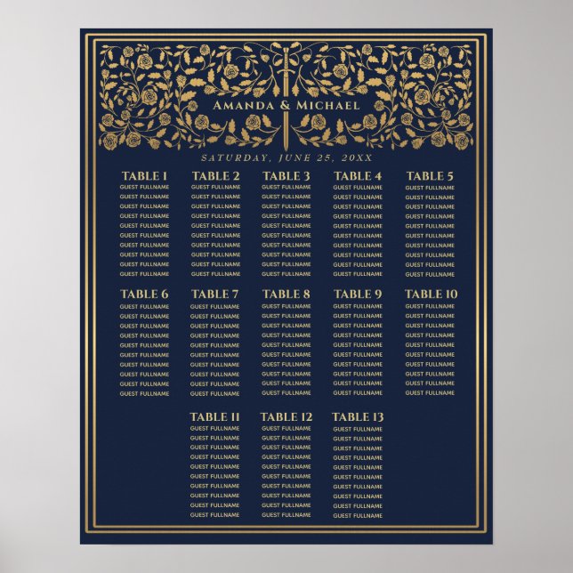 Blue Royal Mittelalterliches Schwert Hochzeitskart Poster (Vorne)