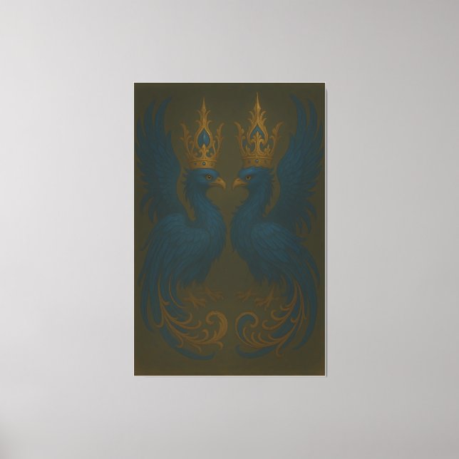 Blue Royal Phoenix Duo · Luxury Canvas Print Leinwanddruck (Vorderseite)