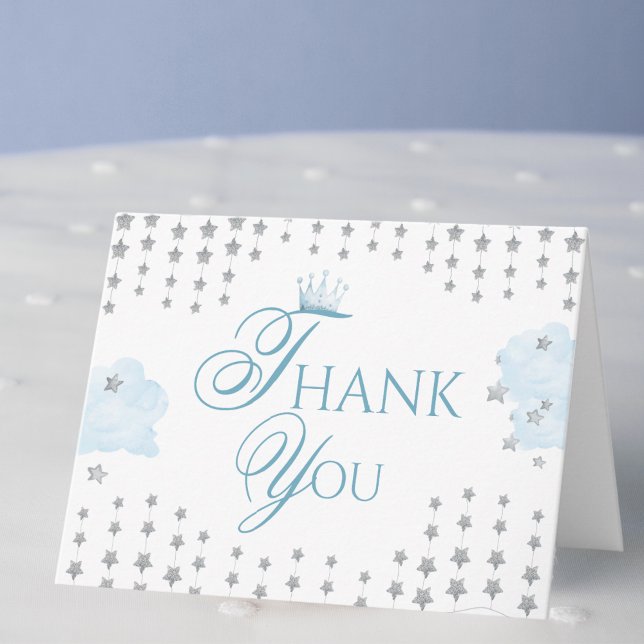 Blue Royal Prince Thank You Card Crown Watercolor Dankeskarte (Von Creator hochgeladen)