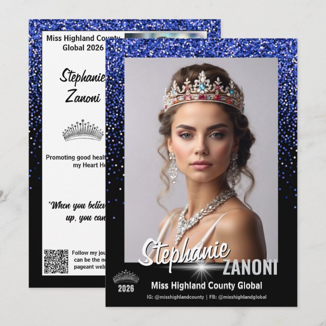 Blue Royale Pageant Autogrammkarte | QR-Code Einladung (Vorne/Hinten)