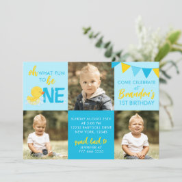 Blue Rubber Duck 3 Foto Geburtstag Einladung