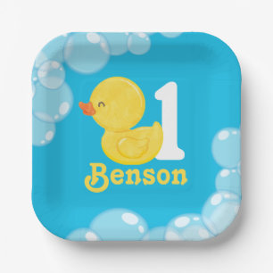 Blue Rubber Duck Personalisiert Geburtstag Pappteller