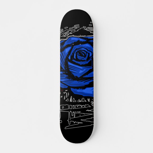 Blue Rugged Rose Graffiti Art • Urban Street Skateboard (Vorne)