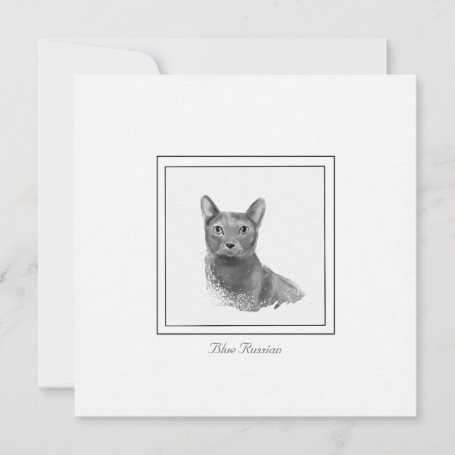 Blue Russian Cat Moderne gezeichnete Flachnotizkar Mitteilungskarte (Vorderseite)