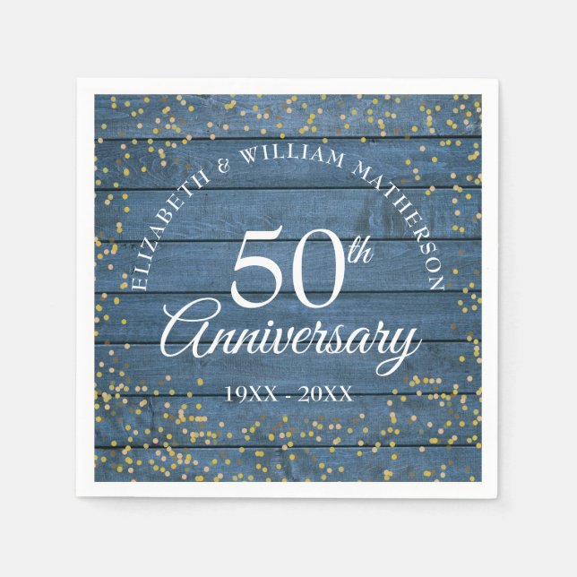 Blue Rustic 50th Anniversary Gold Dust Confetti Serviette (Vorderseite)