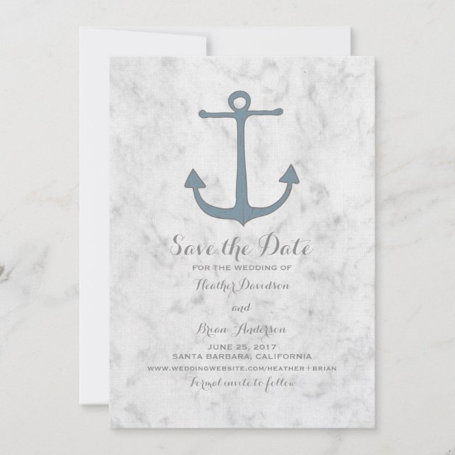 Blue Rustic Anchor Save the Date einladen (Vorderseite)