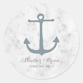 Blue Rustic Anchor Wedding Runder Aufkleber