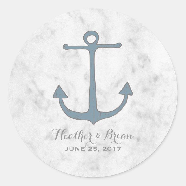 Blue Rustic Anchor Wedding Runder Aufkleber (Vorderseite)