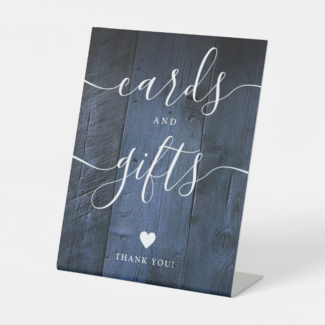 Blue Rustic Barn Wood Script Karten und Geschenke Sockelschild (Vorderseite)