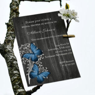 Blue Rustic Butterfly Brautparty laden Einladung