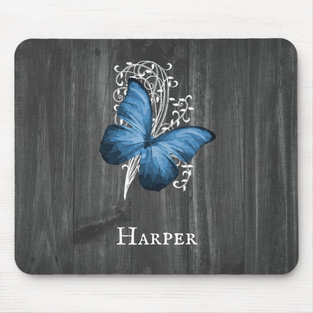 Blue Rustic Butterfly Personalisiert Mouse Pad Mousepad (Vorne)