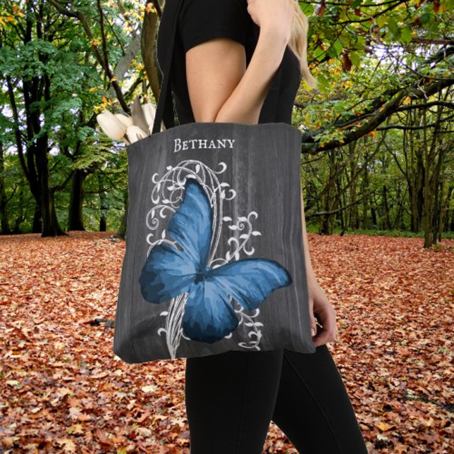 Blue Rustic Butterfly Personalisiert Totbeutel (Blue Rustic Butterfly Personalized Tote Bag)