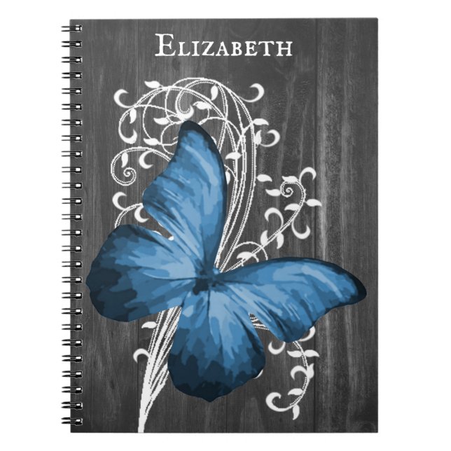 Blue Rustic Butterfly Personalisiertes Notebook Notizblock (Vorderseite)