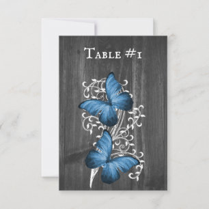 Blue Rustic Butterfly Wedding Table Card Einladung