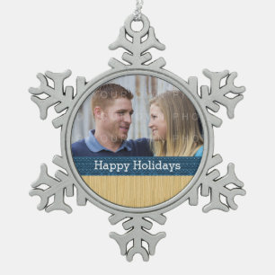 Blue Rustic Christmas Foto Ornament