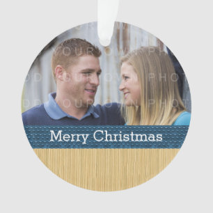 Blue Rustic Christmas Foto Ornament