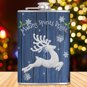 Blue Rustic Christmas Reindeer Flask Flachmann