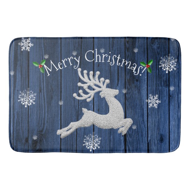 Blue Rustic Christmas Rentier Bath Mat Badematte (Vorderseite)
