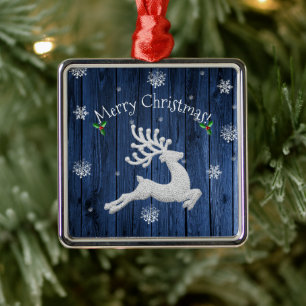 Blue Rustic Christmas Rentier Keramik Ornament