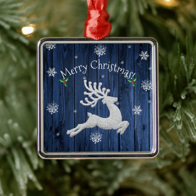 Blue Rustic Christmas Rentier Keramik Ornament (Baum)