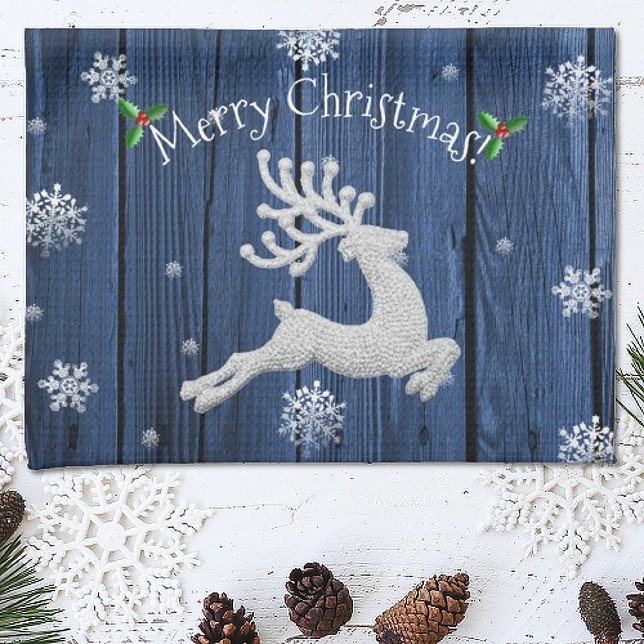 Blue Rustic Christmas Rentier Küchentuch (Blue Rustic Christmas Reindeer Kitchen Towel)