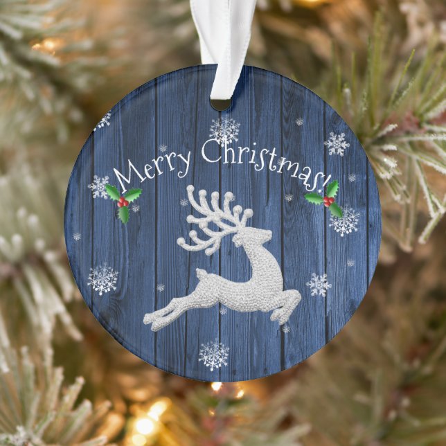 Blue Rustic Christmas Rentier Ornament (Baum)