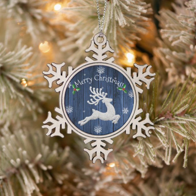 Blue Rustic Christmas Rentier Snowflake Ornament (Baum)