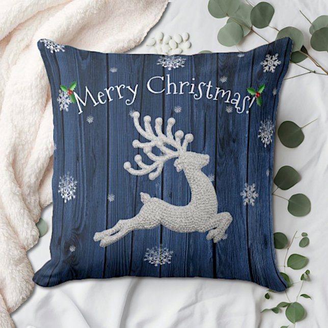 Blue Rustic Christmas Rentier Throw Kissen (Blue Rustic Christmas Reindeer Throw Pillow)