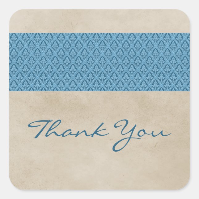 Blue Rustic Damask Danke Stickers (Vorderseite)