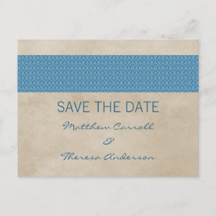 Blue Rustic Damask Save the Date Postkarte