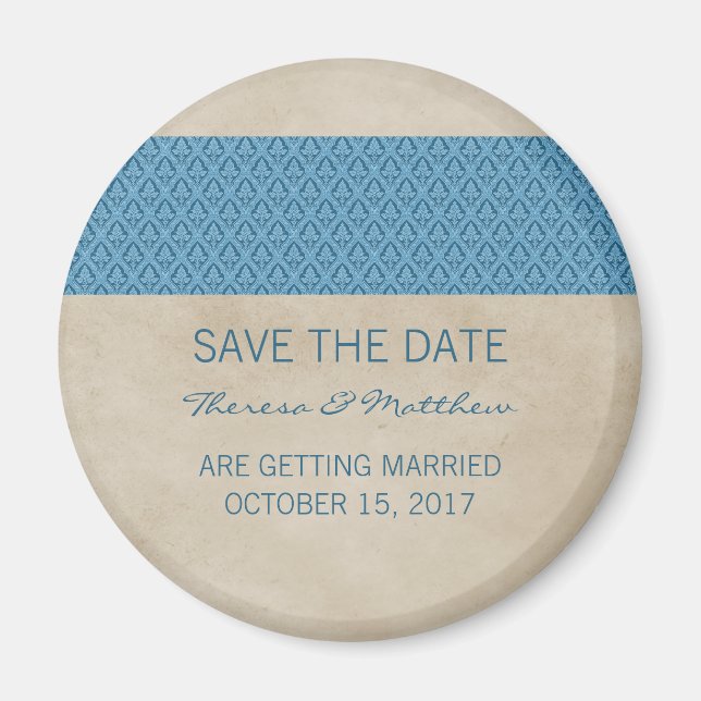 Blue Rustic Damask Speichern Sie das Datumsfenster Magnet (Vorne)