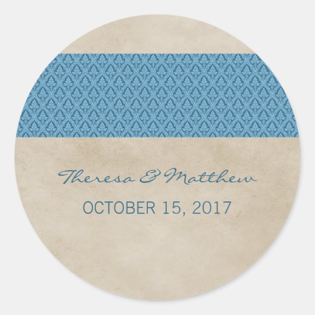 Blue Rustic Damask Wedger Stickers (Vorderseite)
