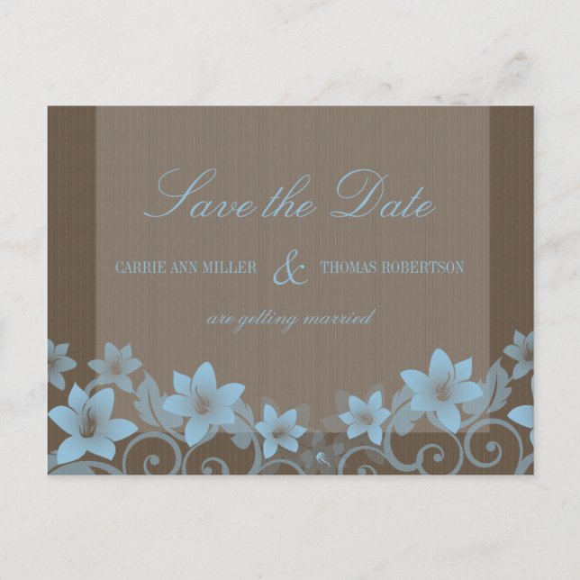 Blue Rustic Floral Save the Date Postkarte (Vorderseite)
