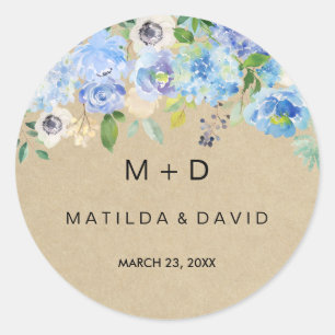 Blue Rustic Floral Wedding Sticker